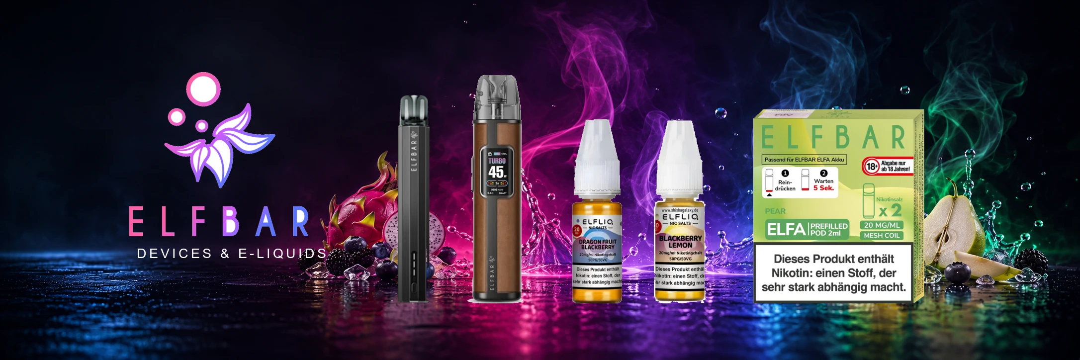 Elfbar Geräte, ELFA Pods und ELF LIQ Nikotinsalz-Liquids